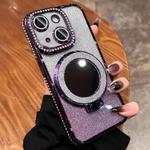 For iPhone 15 Plus MagSafe Rhinestone Mirror Glitter TPU Phone Case(Night Purple)
