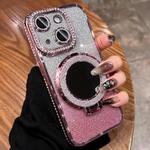 For iPhone 13 MagSafe Rhinestone Mirror Glitter TPU Phone Case(Sakura Pink)