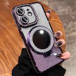 For iPhone 12 MagSafe Rhinestone Mirror Glitter TPU Phone Case(Night Purple)