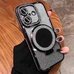 For iPhone 16 Rhinestone Mirror Glitter MagSafe TPU Phone Case(Black)