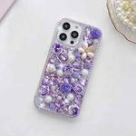 For iPhone 15 Pro Rose Hand-set Diamond PC Phone Case(Purple)