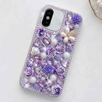 For iPhone X / XS Rose Hand-set Diamond PC Phone Case(Purple)