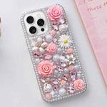 For iPhone 16 Pro Rose Hand-set Diamond PC Phone Case(Pink)