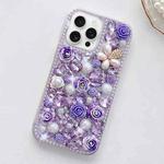 For iPhone 16 Pro Rose Hand-set Diamond PC Phone Case(Purple)