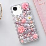 For iPhone 16e Rose Hand-set Diamond PC Phone Case(Pink)