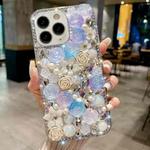 For iPhone 11 Pro Rose Hand-set Pearl Diamond PC Phone Case(Blue)
