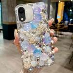 For iPhone XR Rose Hand-set Pearl Diamond PC Phone Case(Blue)