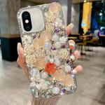 For iPhone XS Max Rose Hand-set Pearl Diamond PC Phone Case(Apricot)