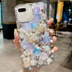 For iPhone 7 Plus / 8 Plus Rose Hand-set Pearl Diamond PC Phone Case(Blue)