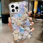 For iPhone 16 Pro Max Rose Hand-set Pearl Diamond PC Phone Case(Blue)