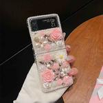 For Samsung Galaxy Z Flip5 Rose Hand-set Diamond PC Phone Case(Pink)