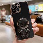 For iPhone 15 Plus Embrace Stars Electroplating Astronaut Holder Phone Case(Black)