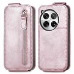 For OnePlus 12 Zipper Wallet Vertical Flip Leather Phone Case(Rose Gold)