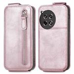 For OnePlus 12R Zipper Wallet Vertical Flip Leather Phone Case(Rose Gold)