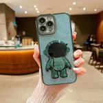 For iPhone 15 Pro Glitter Electroplating Astronaut Holder Phone Case(Green)