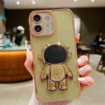 For iPhone 12 Glitter Electroplating Astronaut Holder Phone Case(Gold)