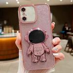 For iPhone XS Max Glitter Electroplating Astronaut Holder Phone Case(Pink)