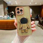 For iPhone 16 Pro Max Glitter Electroplating Astronaut Holder Phone Case(Gold)