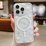 For iPhone 15 Pro Max Spring Garden MagSafe TPU Phone Case(F06 Blue White Flowers)