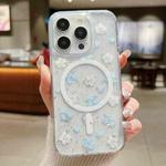 For iPhone 14 Pro Spring Garden MagSafe TPU Phone Case(F06 Blue White Flowers)