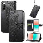 For Sony Xperia 10 IV Butterfly Love Flower Embossed Leather Phone Case(Black)