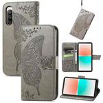 For Sony Xperia 10 IV Butterfly Love Flower Embossed Leather Phone Case(Gray)