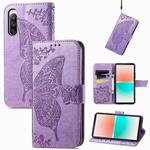 For Sony Xperia 10 IV Butterfly Love Flower Embossed Leather Phone Case(Light Purple)
