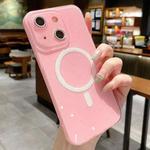 For iPhone 15 Jelly Glitter Solid Color MagSafe TPU Phone Case(Peach Pink)