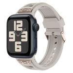 For Apple Watch SE 2023 44mm Breathable Stainless Steel Mesh TPU Watch Band(Starlight Titanium)