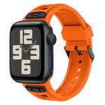 For Apple Watch SE 2023 44mm Breathable Stainless Steel Mesh TPU Watch Band(Orange Black)