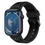 For  Apple Watch Series 9 45mm Breathable Stainless Steel Mesh TPU Watch Band(Black Black)