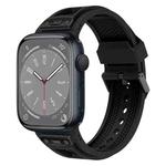 For Apple Watch Series 8 45mm Breathable Stainless Steel Mesh TPU Watch Band(Black Black)