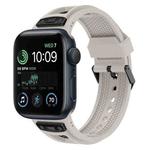 For Apple Watch SE 2022 44mm Breathable Stainless Steel Mesh TPU Watch Band(Starlight Black)