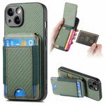 For iPhone 15 Plus Carbon Fiber Vertical Flip Wallet Stand Phone Case(Green)