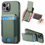 For iPhone 14 Carbon Fiber Vertical Flip Wallet Stand Phone Case(Green)