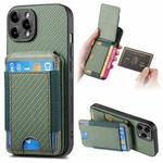 For iPhone 14 Pro Carbon Fiber Vertical Flip Wallet Stand Phone Case(Green)