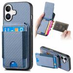 For iPhone 16 Plus Carbon Fiber Vertical Flip Wallet Stand Phone Case(Blue)