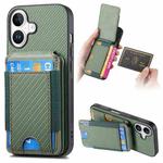 For iPhone 16 Plus Carbon Fiber Vertical Flip Wallet Stand Phone Case(Green)