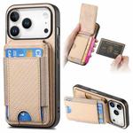 For iPhone 17 Pro Max Carbon Fiber Vertical Flip Wallet Stand Phone Case(Khaki)