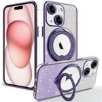 For iPhone 15 Plus Rotation MagSafe Holder Gradient Glitter TPU Phone Case(Night Purple)