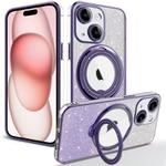 For iPhone 15 Rotation MagSafe Holder Gradient Glitter TPU Phone Case(Night Purple)