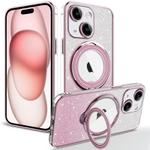 For iPhone 15 Rotation MagSafe Holder Gradient Glitter TPU Phone Case(Pink)