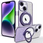 For iPhone 14 Rotation MagSafe Holder Gradient Glitter TPU Phone Case(Night Purple)