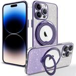 For iPhone 14 Pro Rotation MagSafe Holder Gradient Glitter TPU Phone Case(Night Purple)