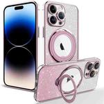 For iPhone 14 Pro Rotation MagSafe Holder Gradient Glitter TPU Phone Case(Pink)