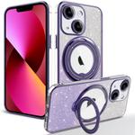 For  iPhone 13 Rotation MagSafe Holder Gradient Glitter TPU Phone Case(Night Purple)