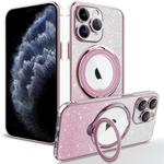 For iPhone 11 Pro Rotation MagSafe Holder Gradient Glitter TPU Phone Case(Pink)