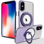 For iPhone X / XS Rotation MagSafe Holder Gradient Glitter TPU Phone Case(Night Purple)