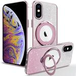 For iPhone XS Max Rotation MagSafe Holder Gradient Glitter TPU Phone Case(Pink)