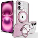 For iPhone 16 Plus Rotation MagSafe Holder Gradient Glitter TPU Phone Case(Pink)